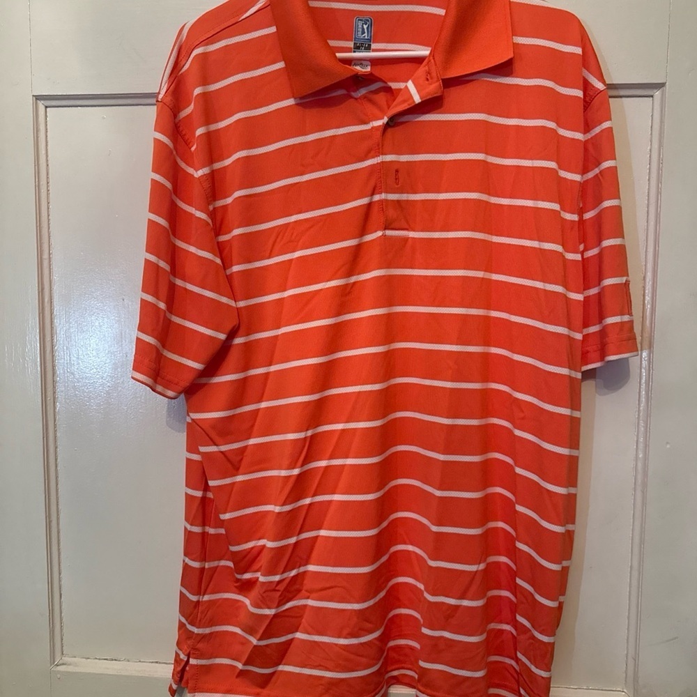 PGA Tour Airflux Golf Polo Shirt  Men’s XL Orange White Striped Big And Tall